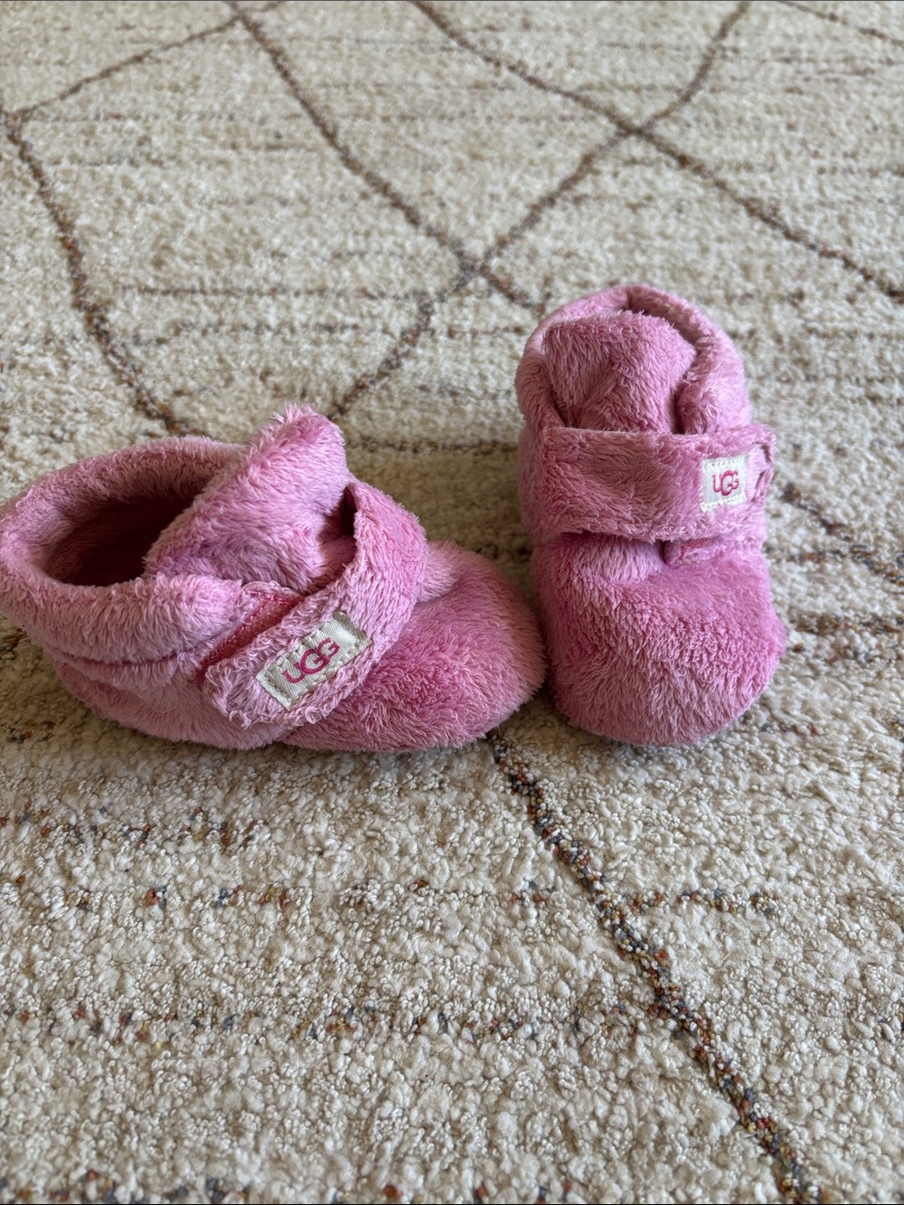 UGG Baby Pink Plush Hook-and-Loop Booties